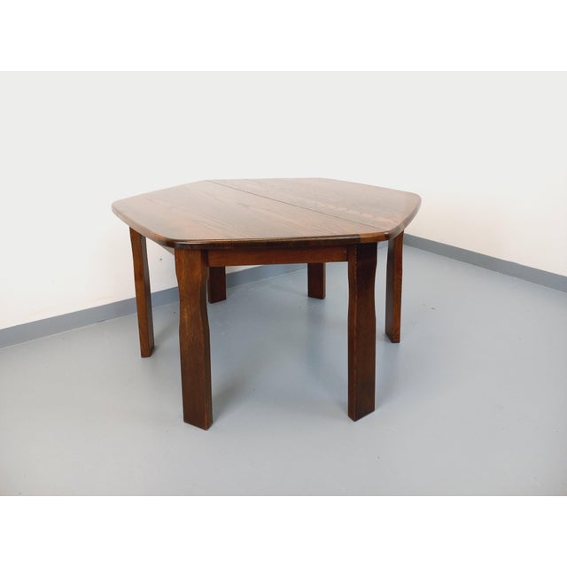 1950s Vintage Brutalist Hexagonal Oak Dining Table with Extension, 1950s For Sale - Image 5 of 18