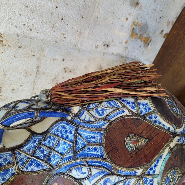 19th Century Filigree Vase in Ceramic, Leather, Enamel and Metal by Safi, Morocco For Sale - Image 6 of 18