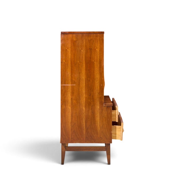 Broyhill Brasilia Broyhill Brasilia Mid Century Walnut and Brass Gentleman Chest Highboy Dresser For Sale - Image 4 of 10