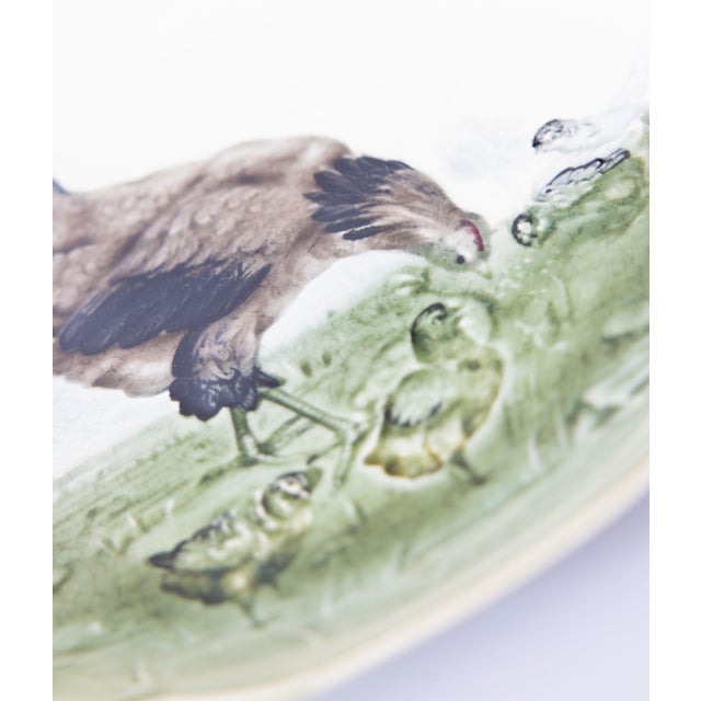 Boulanger 19th Century French Choisy Le Roi Majolica Hen & Chicks Plate For Sale - Image 4 of 7