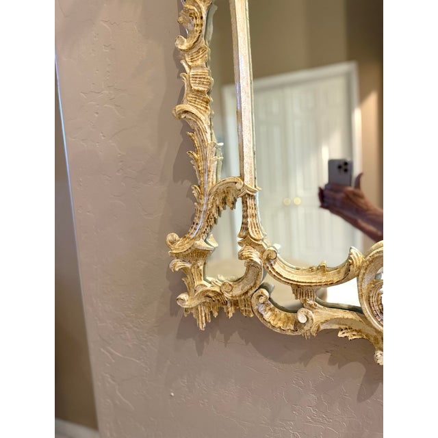 Sand Early 20th Century Chinese Chippendale Ho-Ho Bird Carved Gilt Wood Mirror For Sale - Image 8 of 9