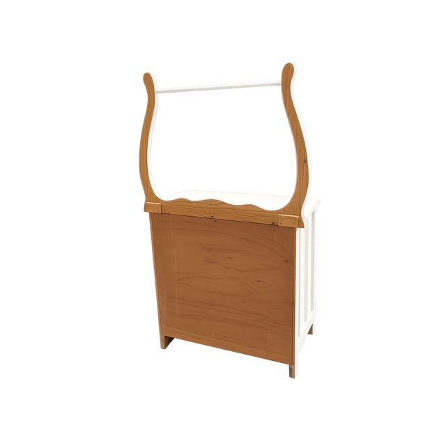 Vintage Solid Wood Farmhouse Washstand Cabinet With Towel Bar – Distressed White For Sale - Image 4 of 5