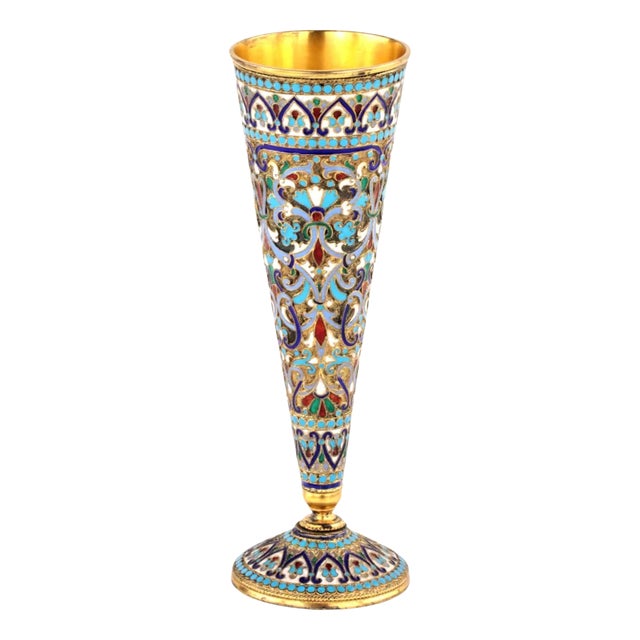 Silver Champagne Glass in Cloisonne Enamel from Vasily Agafonov. For Sale