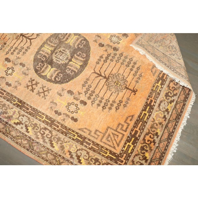 19th Century Zabihi Collection Orange Khotan Scatter Rug - 4'1" x 5'4" For Sale - Image 11 of 12