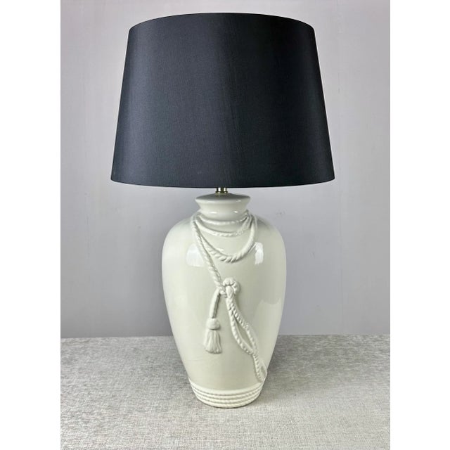 Vintage Rope Motif White Ceramic Ginger Jar Vase Table Lamp | Chairish