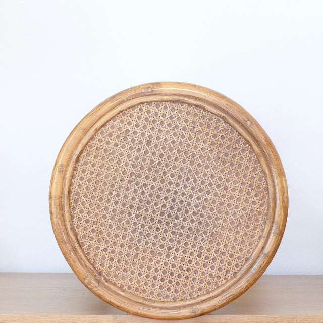 Vintage Italian round rattan bamboo and cane side table, in good overall condition.