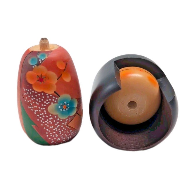 Wood VTG Japanese Sosaku Kokeshi Doll Signed Hand-Painted Wood 5.5" Floral Kimono For Sale - Image 7 of 8