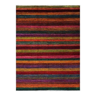 Indian Modern Sari Silk Ikat 9x12 Vibrant Multicolor Handmade Area Rug #9902755 For Sale