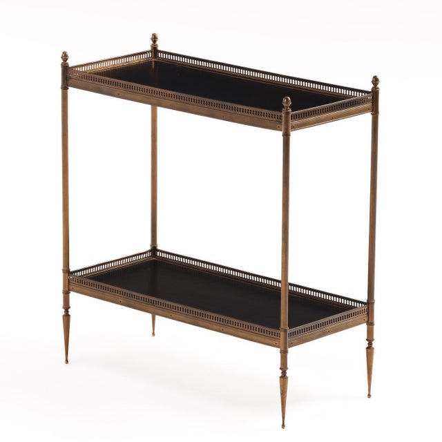 Brass French Leather and Brass Two-Tier Table in the Manner of Maison Jansen, C. 1950 For Sale - Image 8 of 8