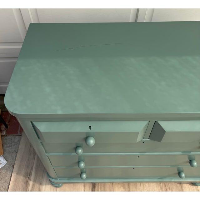Wood Antique 2-Over-3 Chest of Drawers Painted in Cameroon Green For Sale - Image 7 of 12