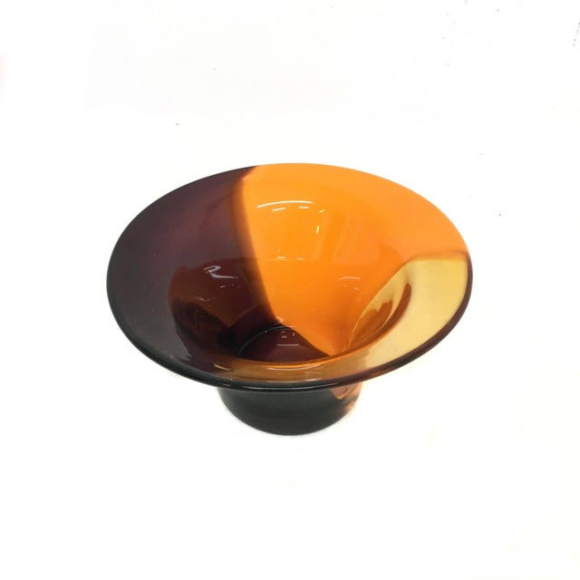 Mid-Century Modern Vintage Hand Blown Orange Accented Art Glass Bowl For Sale - Image 3 of 6