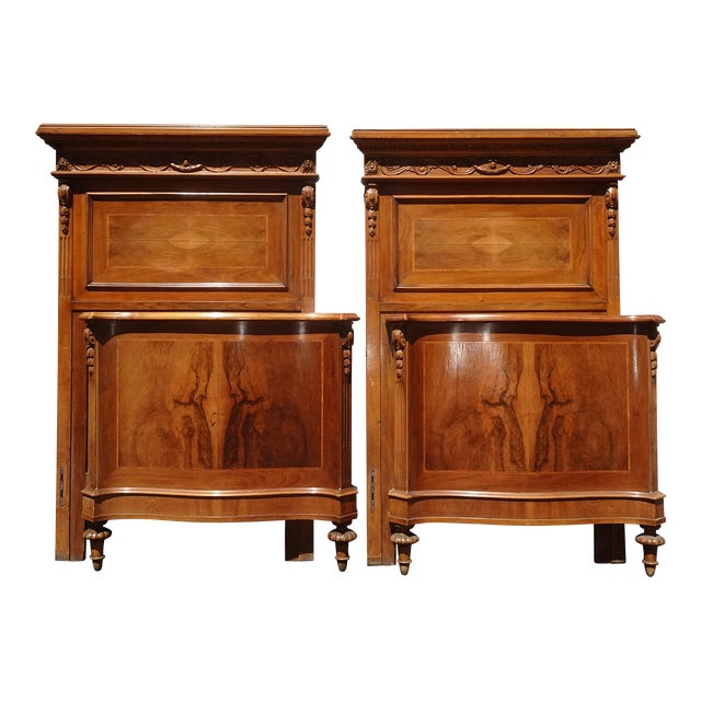 Pair Victorian Twin Bed Frames French Louis XVI Headboards & Footboard No Rails For Sale