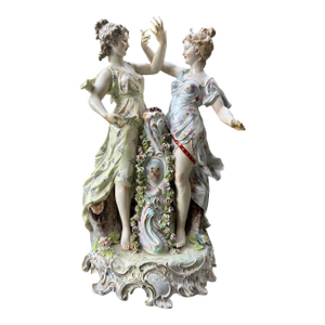Late 19th Century Large Carl Thieme Porcelain Figural Flower-Encrusted Springtime Centerpiece