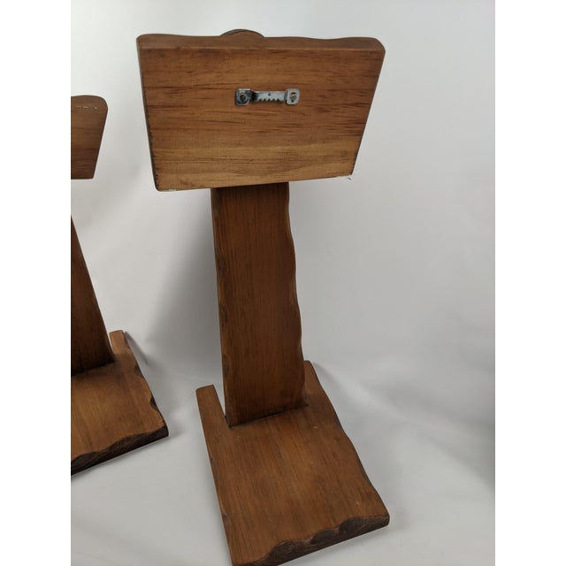 Mid-Century Primitive Rustic Brown Wood Wall-Mounted Shelf Sconces – Pair For Sale - Image 11 of 13