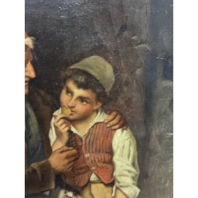 Design Plus Gallery presents an Oil Painting on Board that is of Antique Age. The painting offers a wide gold frame with...