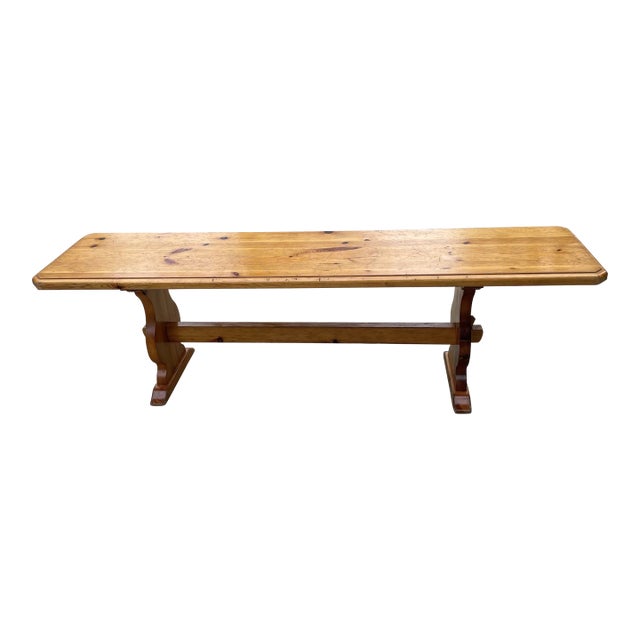 French Country Brutalist Trestle Bench For Sale