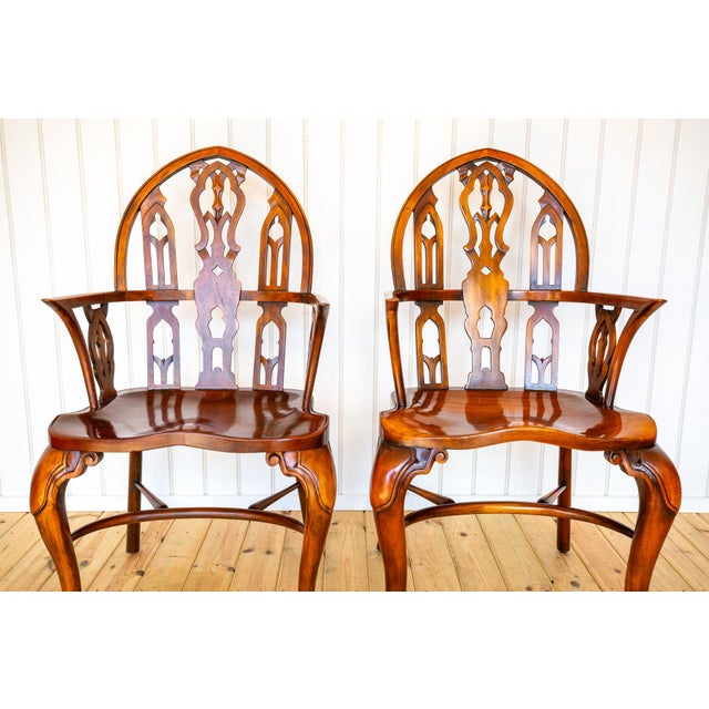 Gothic Strawberry Hill Windsor Steeple Back Armchairs by Theodore Alexander, 1990s, Set of 2 For Sale - Image 11 of 18