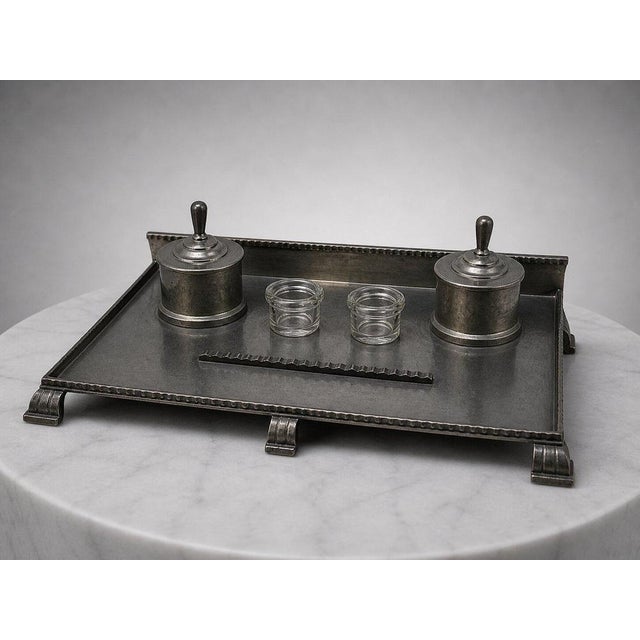 Art Deco Pewter Double Inkwell by C. G. Hallberg, Sweden, 1931 For Sale - Image 4 of 9