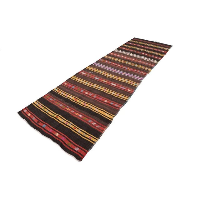 Traditional Mid 20th Century Striped Vintage Turkish Kilim Rug For Sale - Image 3 of 7