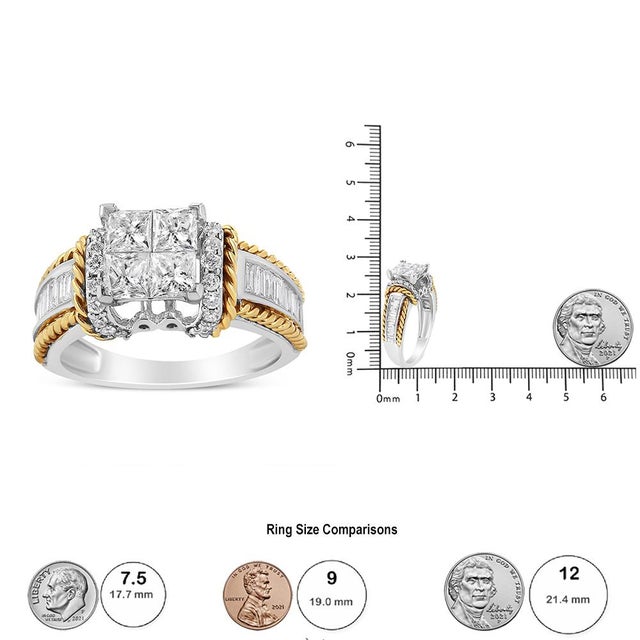 Early 21st Century 14K White and Yellow Gold 1 1/2 Cttw Invisible Set Princess-Cut Diamond Quad Style Engagement Ring (H-I Color, SI2-I1 Clarity) - Ring Size 7 For Sale - Image 5 of 5
