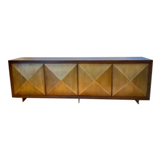 Modern Walnut and Brass Faceted Sideboard For Sale