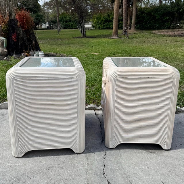 Boho Chic Waterfall Pencil Reed Nightstands - A Pair For Sale - Image 10 of 11