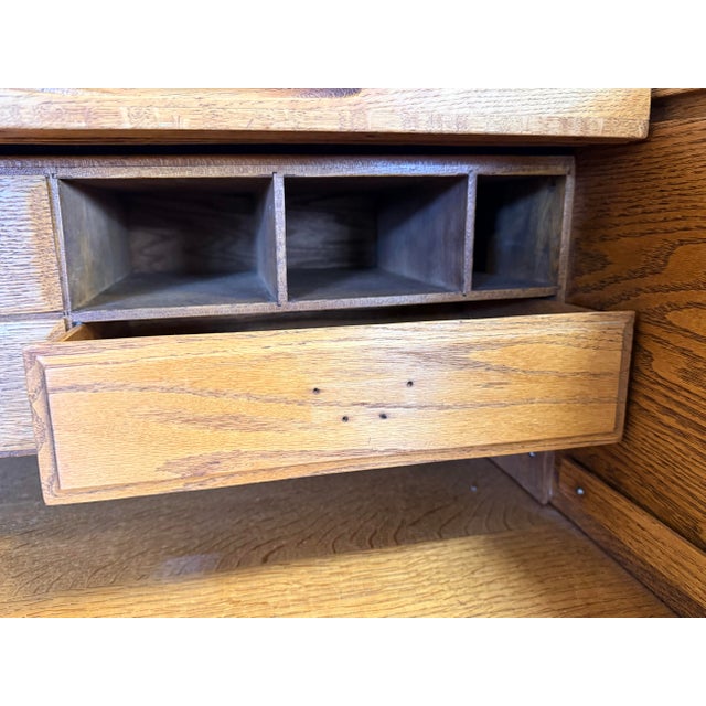 Tan Vintage Oak C-Curve Roll Top Desk With Full Fitted Interior For Sale - Image 8 of 10