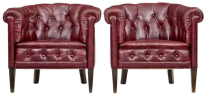 Set of Mid 20th Century Red Leather Club Armchairs, 1950s