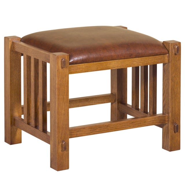 Mission Spindle Stool - Quarter Sawn Oak & Leather Michael's Cherry For Sale - Image 11 of 13
