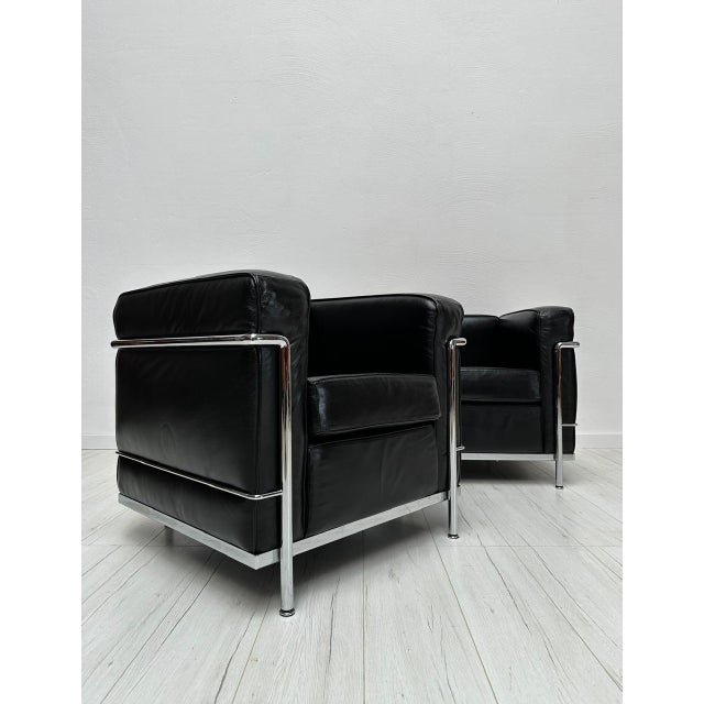 Vintage Black Leather LC2 Armchair by Le Corbusier & Charlotte Perriand for Cassina, 1990s For Sale - Image 11 of 15