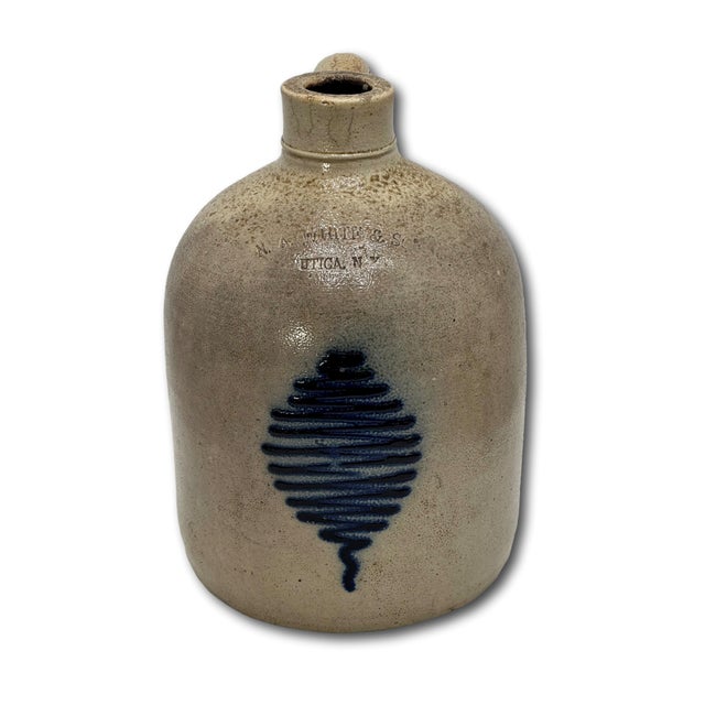 This really is an Exceptionally Nice Looking Authentic Antique American Country Primitive Stoneware Jug. Circa Approx...