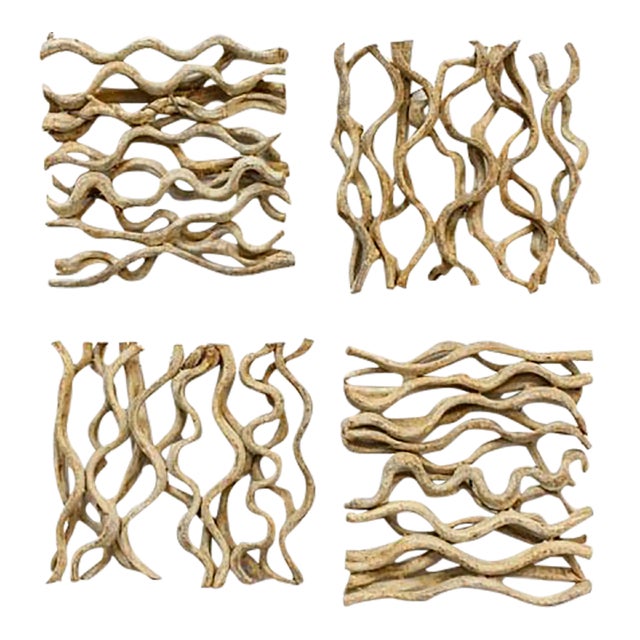 Natural Large Vine Square Hanging Wall Art Set of 4 For Sale