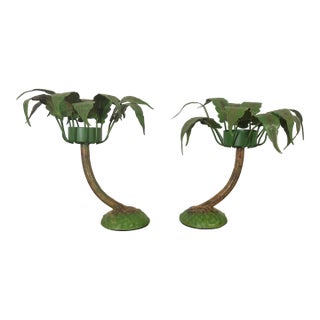 Vintage Coastal Petite Choses Palm Tree Candle Holders - Pair 1980s For Sale