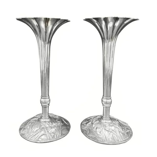 Art Nouveau Japanese Meiji Sterling Silver Fluted Iris Vases For Sale In Chicago - Image 6 of 6