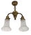 Antique early electric two light pendant fixture featuring a brass frame with two glass shades. The chandelier is in very...