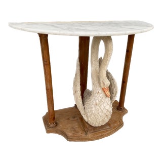 Empire Style Carved Swan Marble Top Console Table For Sale
