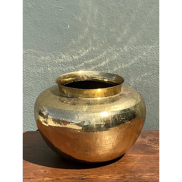 Vintage Hammered Brass Vase For Sale In West Palm - Image 6 of 16