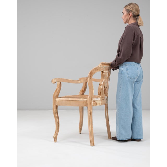 1900s French Louis XV Style Wood Patinated Open Armchair With Rattan Seat For Sale - Image 4 of 18