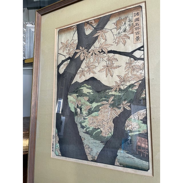 19th Century Utagawa Hiroshige Spring Landscape Woodblock Print, Framed For Sale In Los Angeles - Image 6 of 11