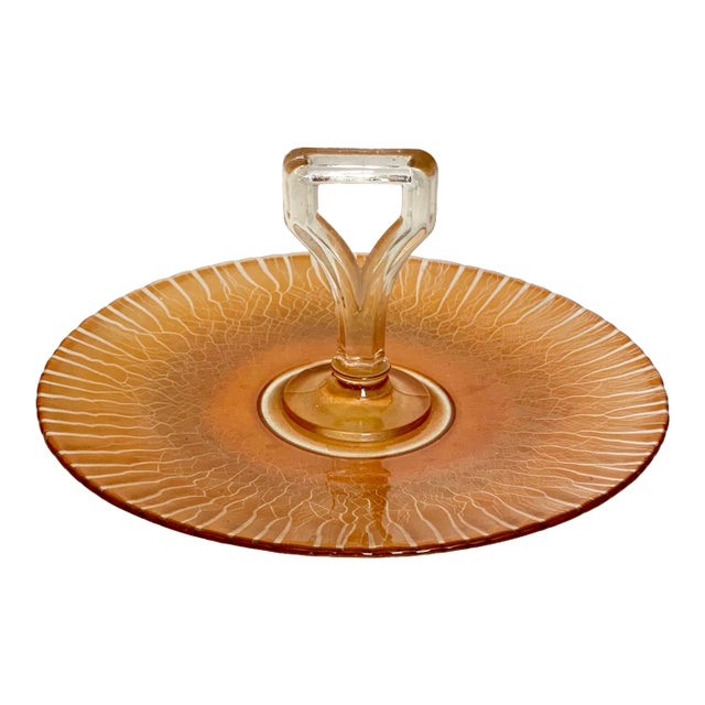 Vintage Mid Century Clear and Amber Glass Server For Sale
