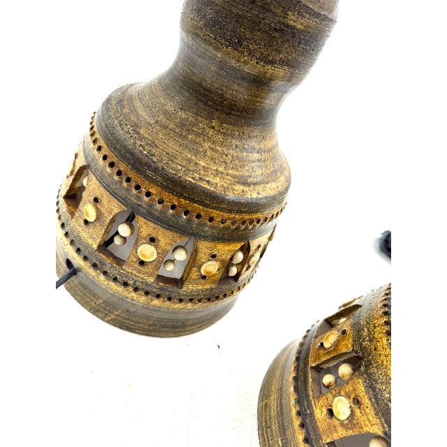 Brown Ceramic Lamps by Georges Pelletier, 1970s, Set of 2 For Sale - Image 8 of 9