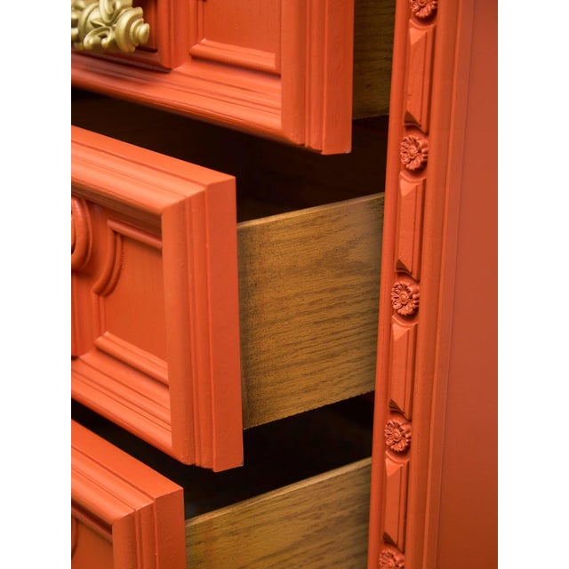 Mid 20th Century Mid 20th Century Hollywood Regency Spanish Revival Mid-Century Dresser and Poppy Orange Red For Sale - Image 5 of 12