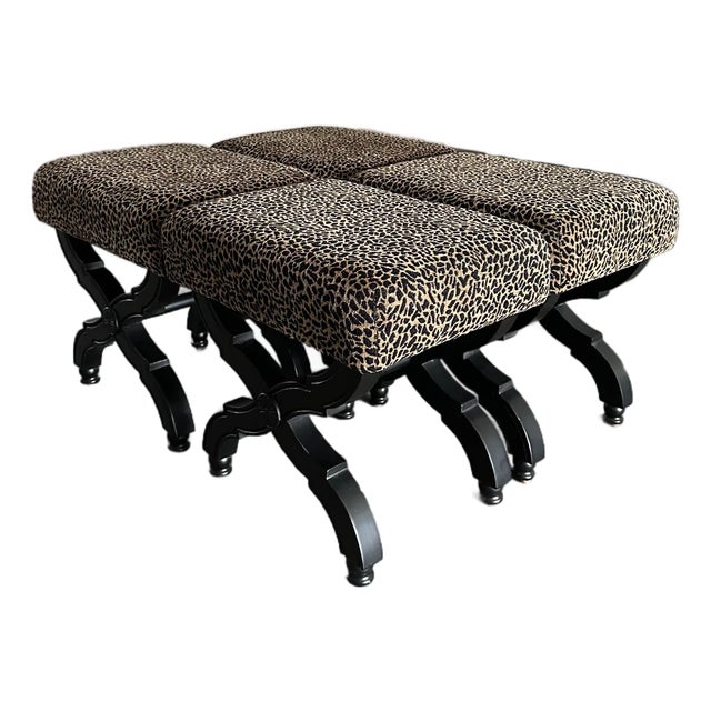 Pair of Two Leopard Print Ottomans For Sale