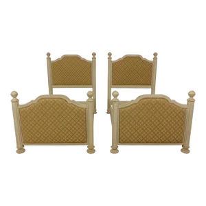 Pair Twin Size Painted Finish Upholstered Single Beds