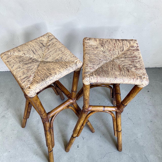 Mid-Century French Bamboo Tiki Bar with Stools, 1960s, Set of 3 For Sale - Image 9 of 10
