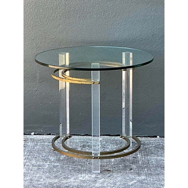 Vintage Charles Hollis Jones Lucite and Brass Ring Side Table For Sale - Image 11 of 12