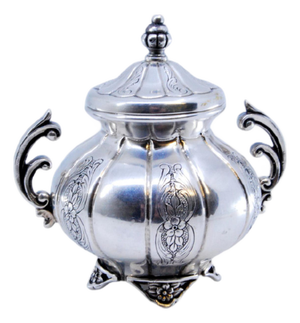 Floral Engraved Gummed Silver Sugar Bowl