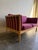 Danish Mid-Century Modern loveseat by Stouby, featuring sculptural solid beechwood framing and rich plum-purple...