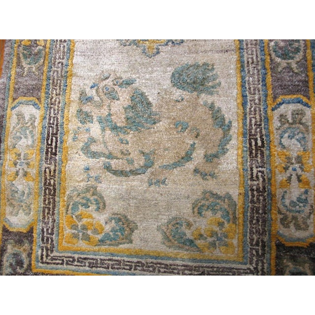 1930s Ivory Foo-Dog Antique Chinese Tibetan Rug 3'x5' 7" Handknotted Wool Carpet For Sale - Image 4 of 7