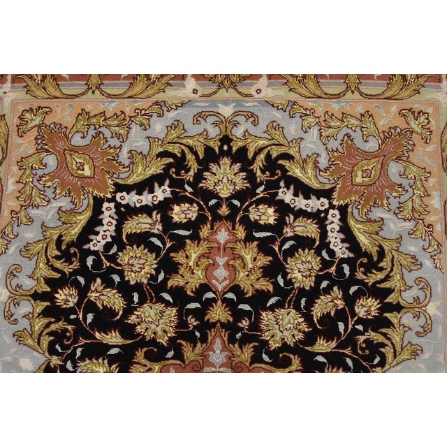 Black Fine Tabriz Rug 3’4” X 4’10” Black Wool/Silk Traditional Hand-Knotted Carpet For Sale - Image 8 of 12